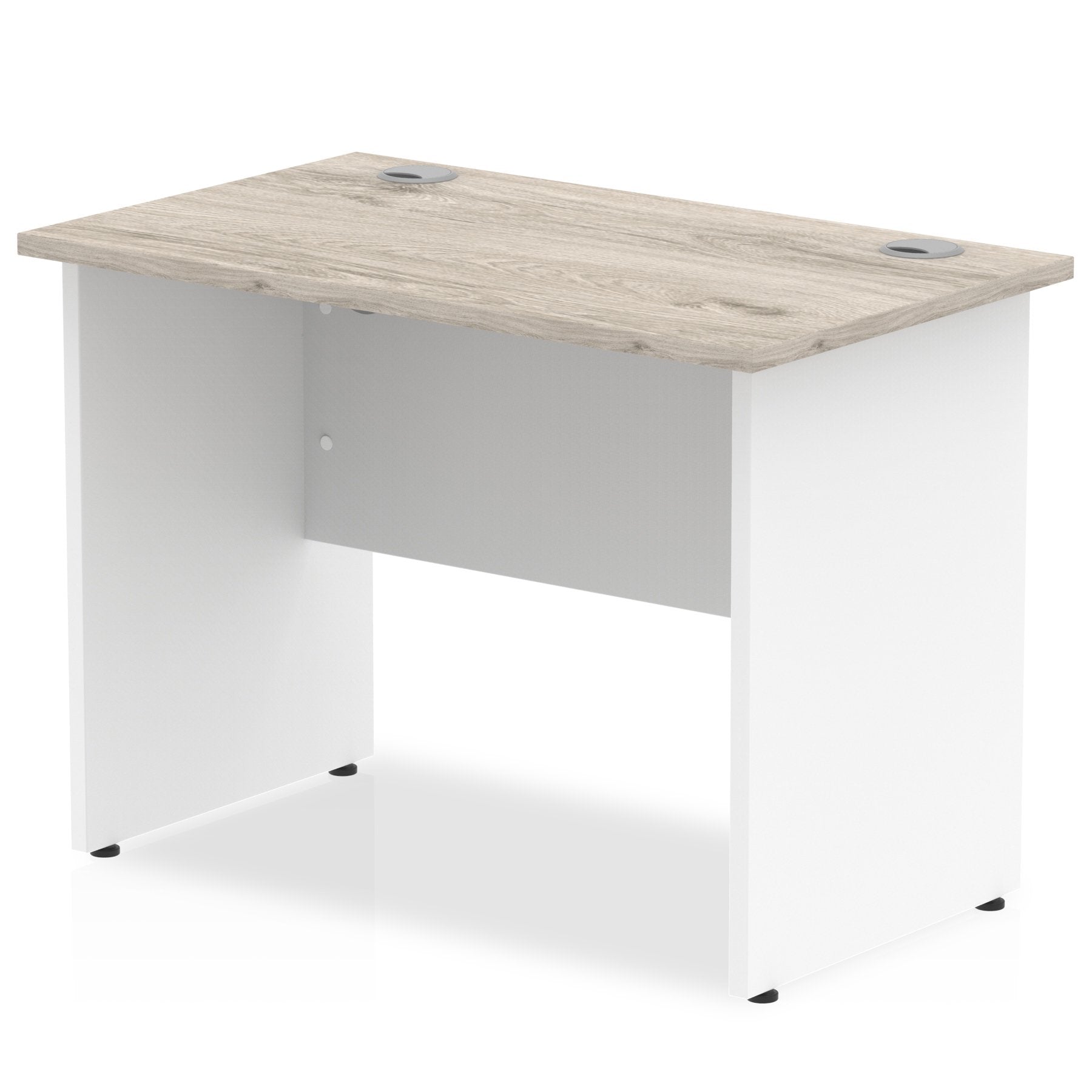 Impulse Straight Office Desk W1000 x D600 x H730mm Panel End Leg Grey Oak Finish White Frame  - TT000148 DD