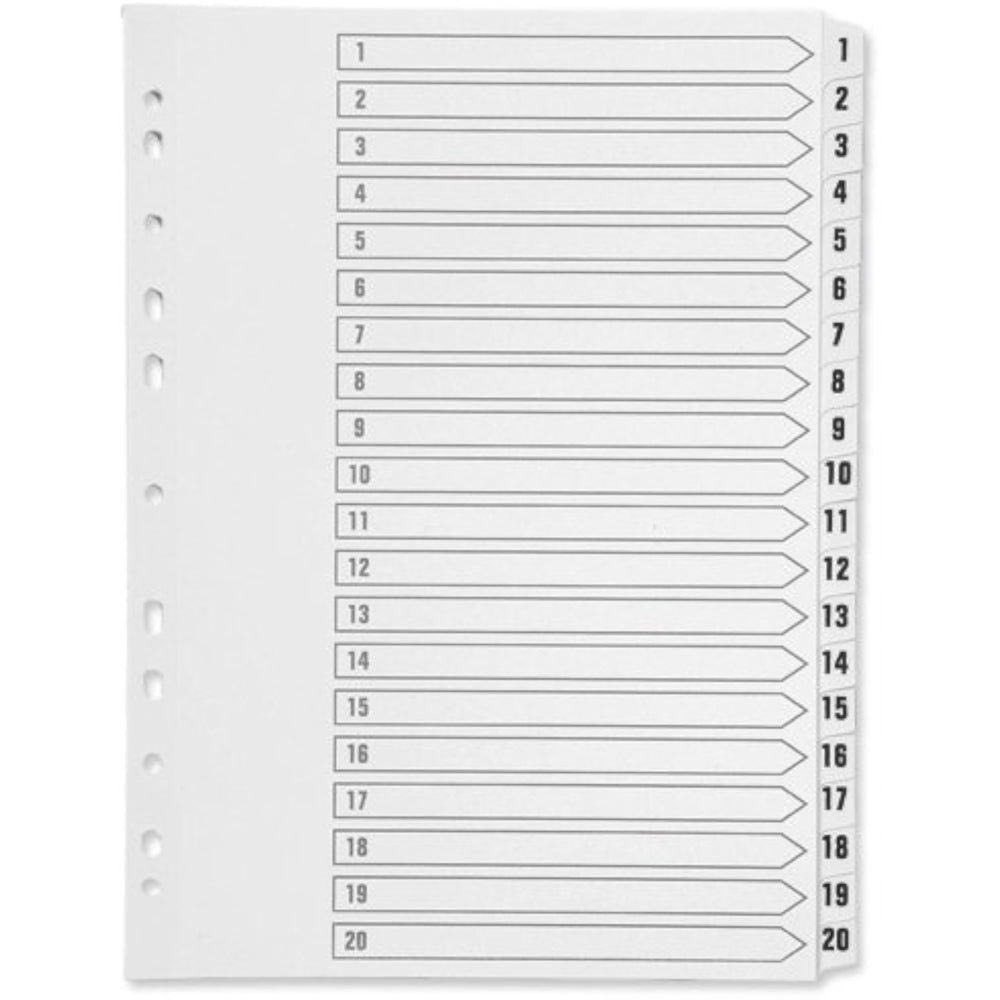 VW A4 Multi-punched 1-20 White Polypropylene Index – Bulk Wholesale UK