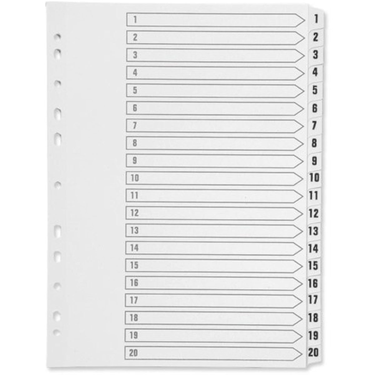 VW A4 Multi-punched 1-20 White Polypropylene Index – Bulk Wholesale UK