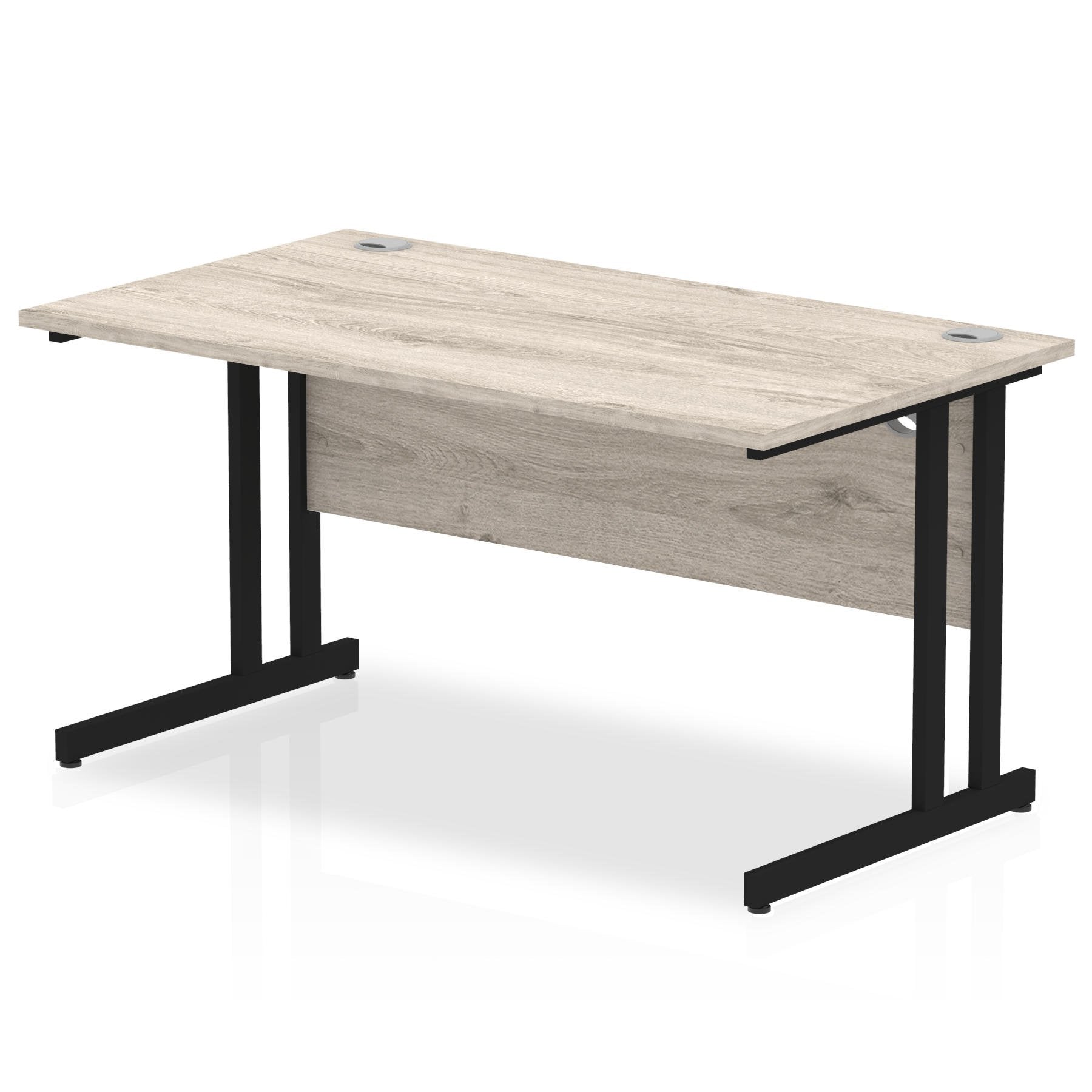 Impulse 1400 x 800mm Straight Desk Grey Oak Top Black Cantilever Leg MI003348 DD