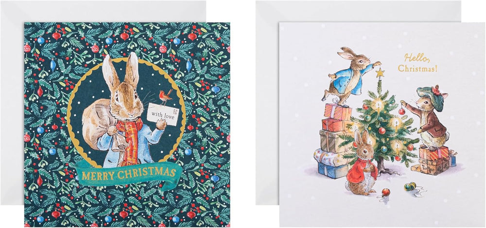 Christmas Cards, Pack of 16, 2 Designs, Beatrix Potter, Peter Rabbit, With Envelopes