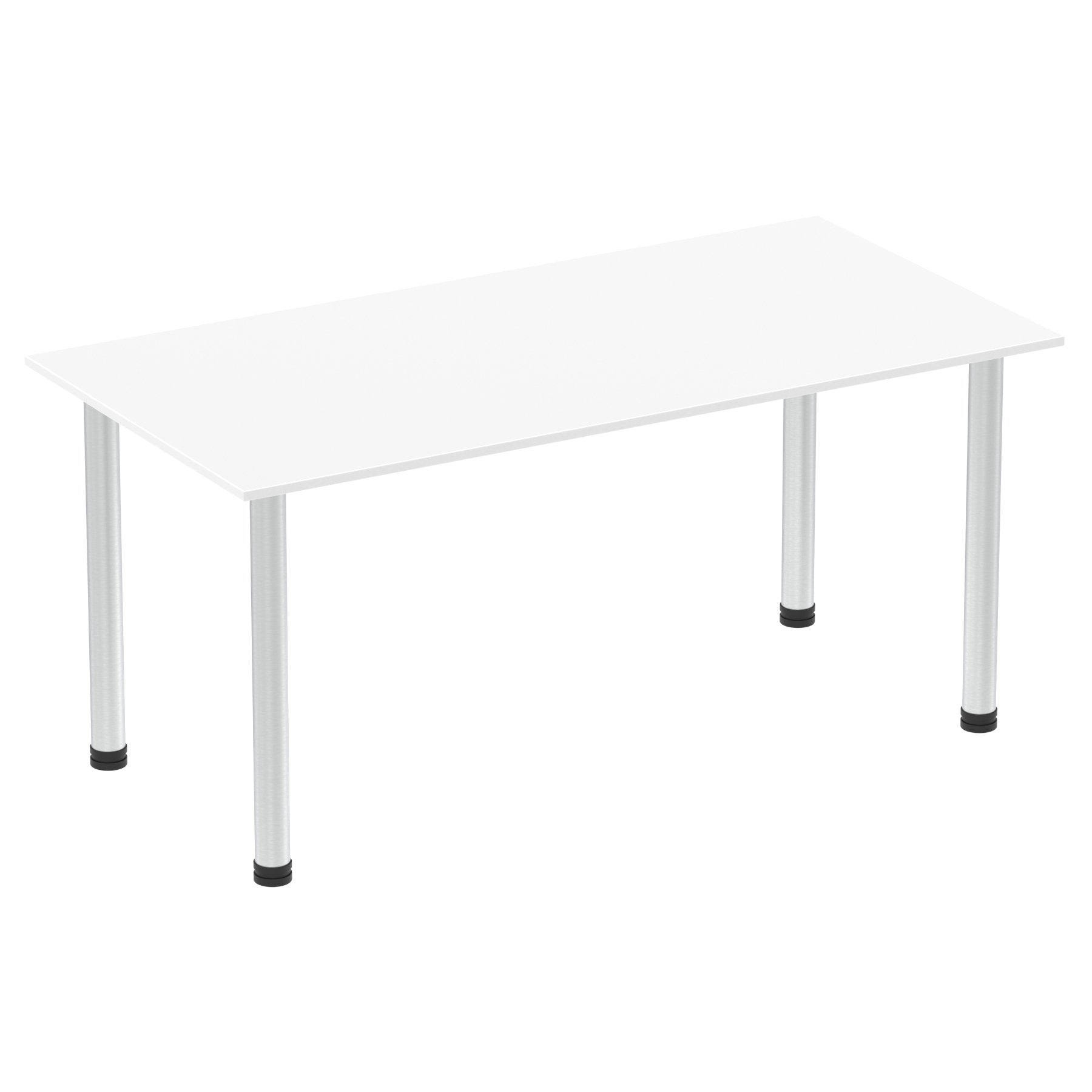 Impulse 1600mm Straight Table White Top Brushed Aluminium Post Leg I003642 DD