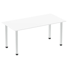 Impulse 1600mm Straight Table White Top Brushed Aluminium Post Leg I003642 DD