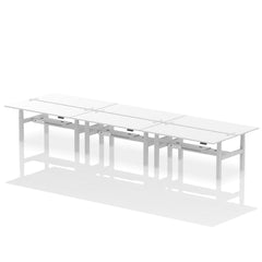 Dynamic Air Back-to-Back W1800 x D800mm Height Adjustable Sit Stand 6 Person Bench Desk With Cable Ports White Finish Silver Frame - HA02816 DD