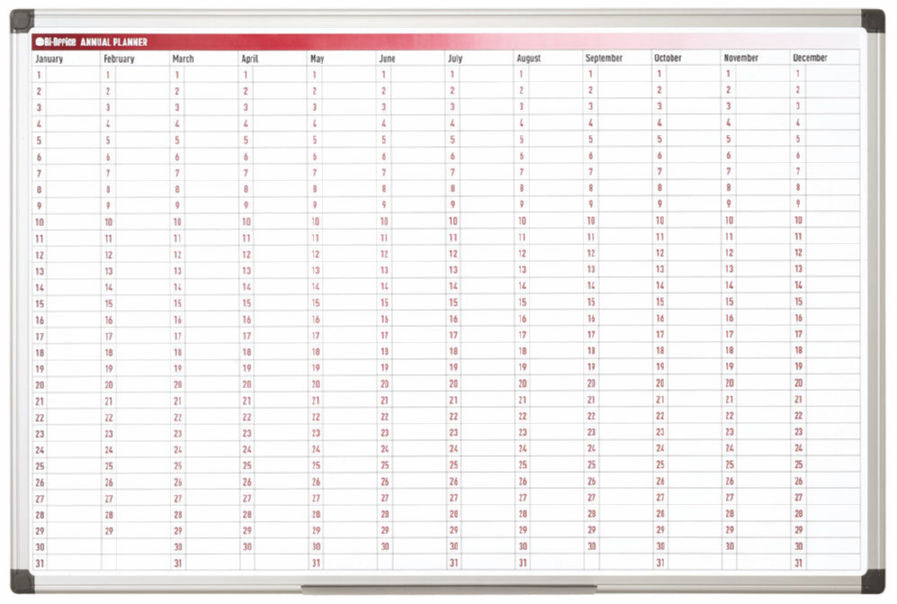 Bi-Office 365-Day Annual Magnetic Whiteboard Planner Aluminium Frame 900x600mm - GA0360170 DD