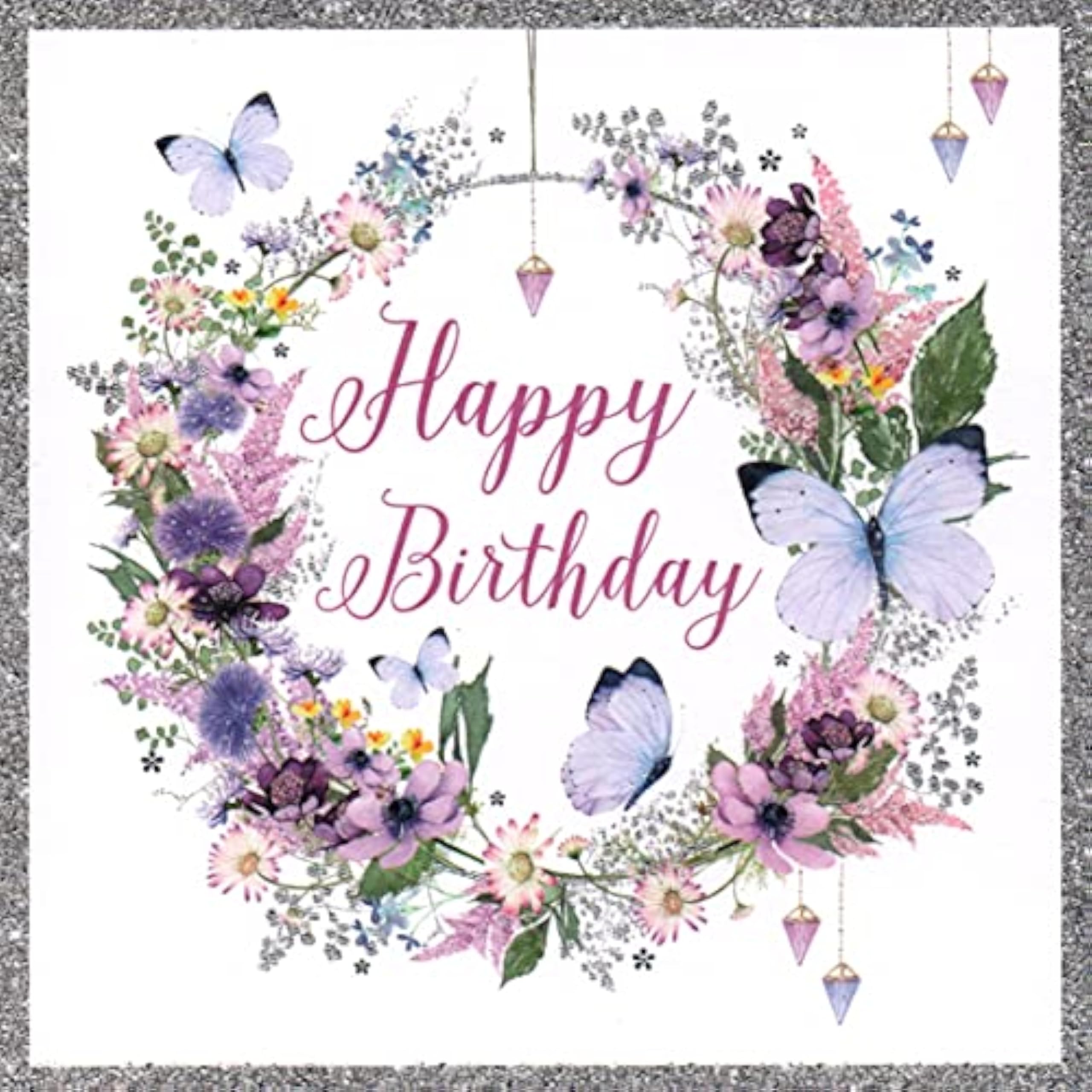 Pretty Floral Hoop and Butterflies Birthday' Card