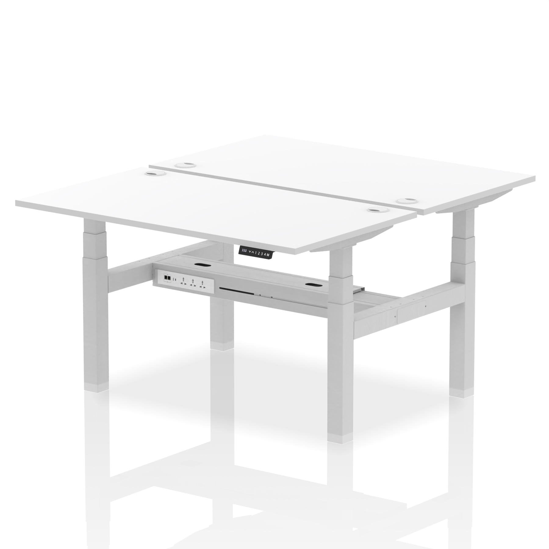 Dynamic Air Back-to-Back W1400 x D800mm Height Adjustable Sit Stand 2 Person Bench Desk With Cable Ports White Finish Silver Frame - HA02024 DD