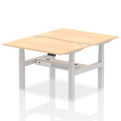 Dynamic Air Back-to-Back W1200 x D800mm Height Adjustable Sit Stand 2 Person Bench Desk With Cable Ports Maple Finish Silver Frame - HA01664 DD