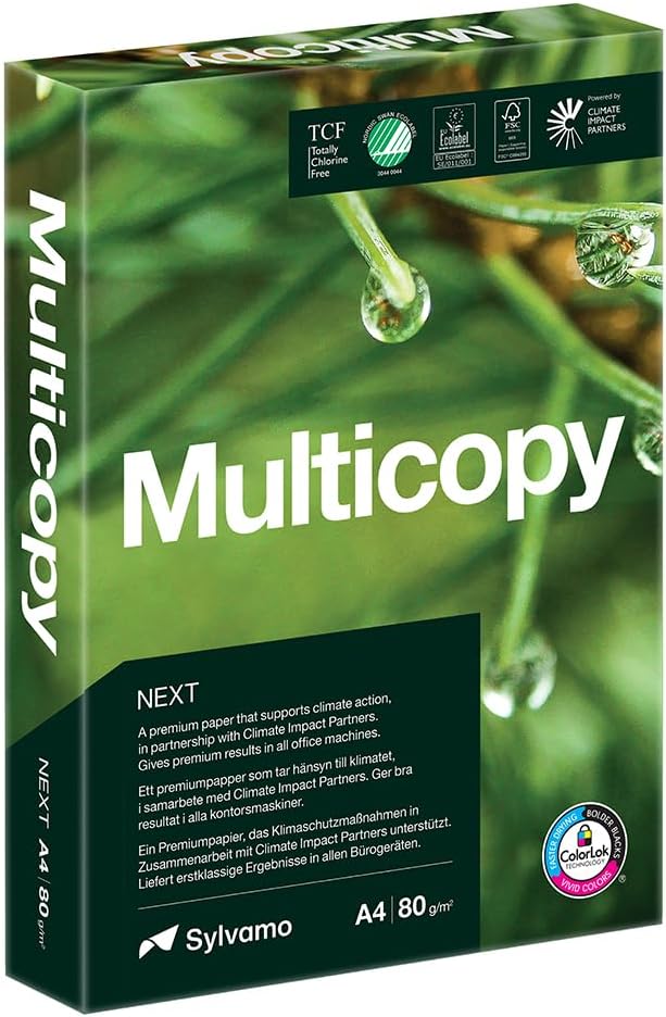 Multicopy Next Carbon Balanced A4 copier paper, 80gsm, 500 sheets, eco-friendly printing paper from Multicopy.