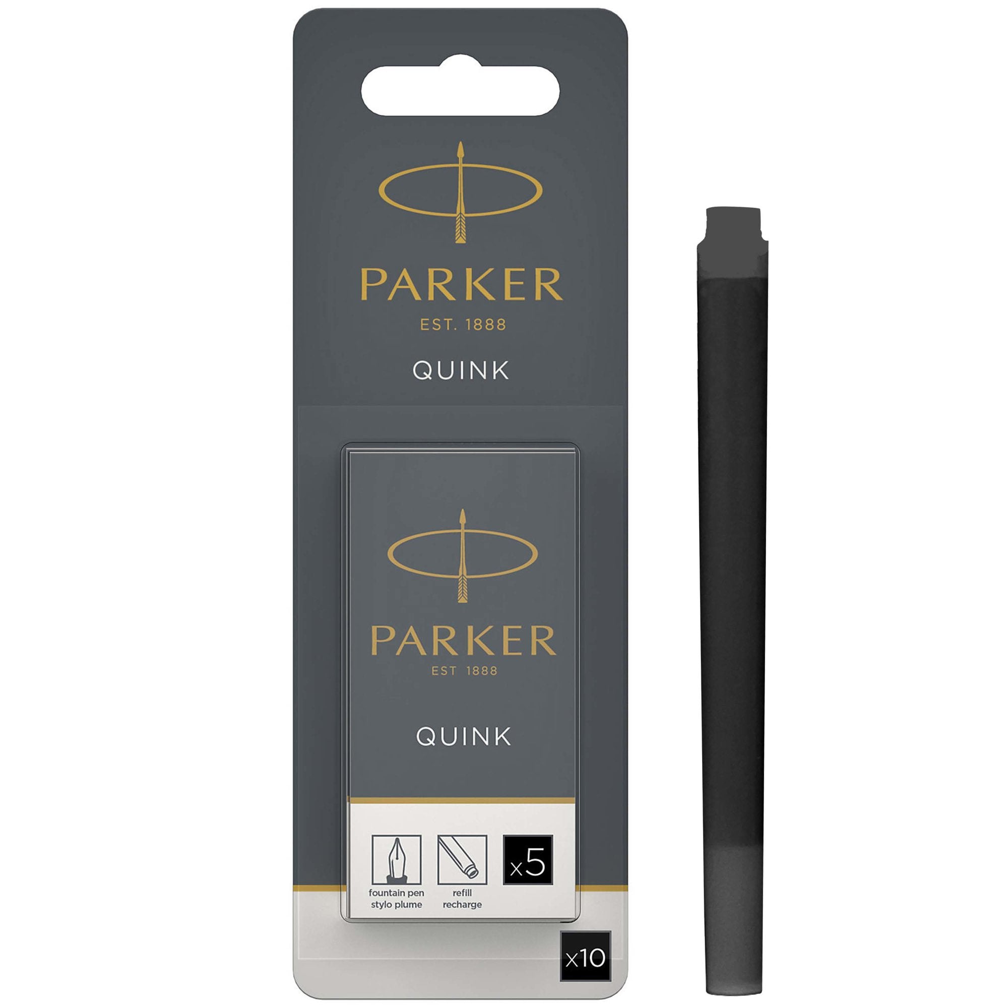 Parker Quink Long Ink Refill Cartridge for Fountain Pens Black (Pack 10) - 1950206