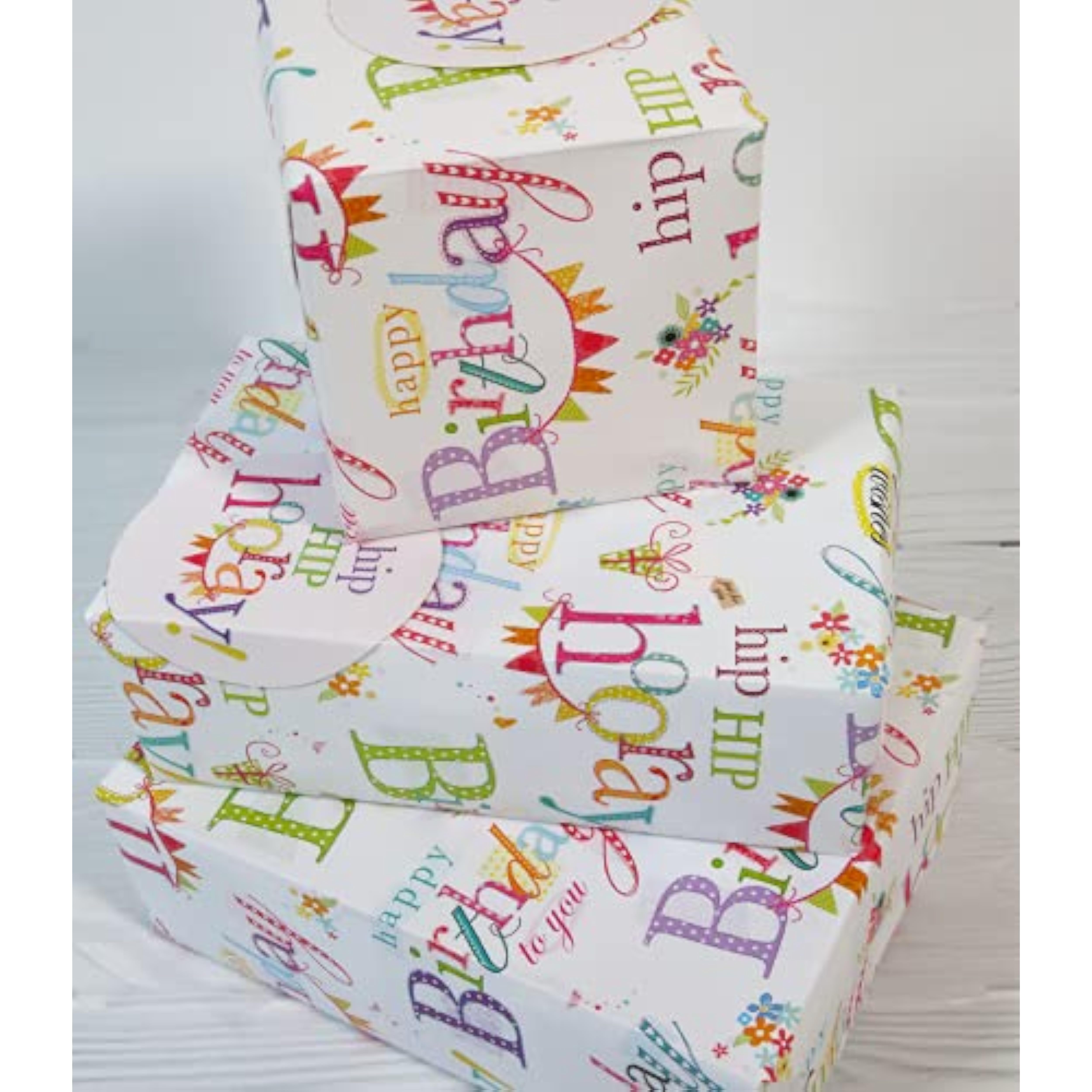 Happy Birthday Text Gift Wrap 2 Sheets & 2 Tags