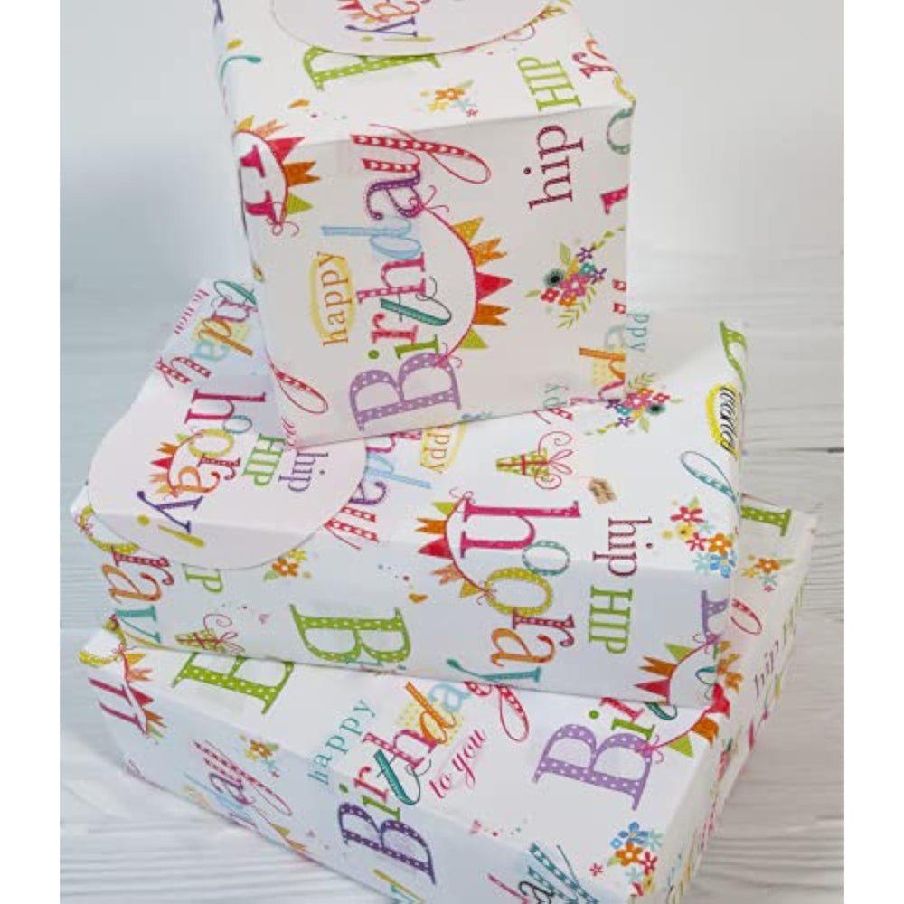 Happy Birthday Text Gift Wrap 2 Sheets & 2 Tags