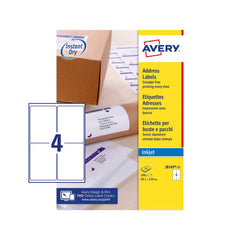 Avery Inkjet Address Label 99.1x139mm 4 Per A4 Sheet White (Pack 100 Labels) J8169-25