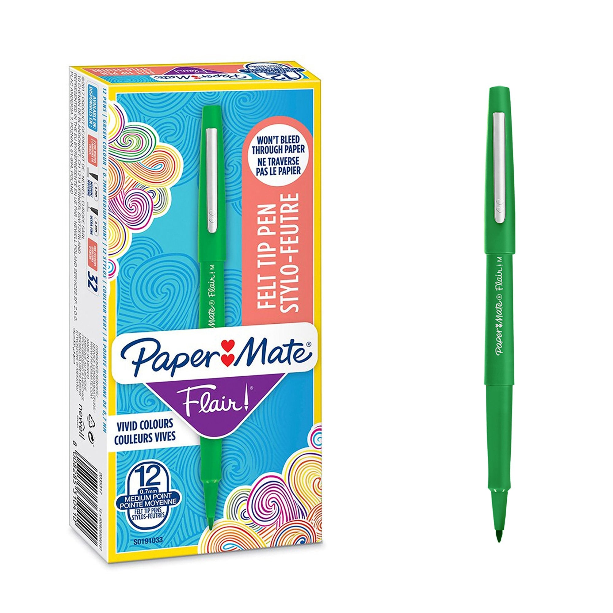 Paper Mate Flair Fibre Tip Pen Medium Point 0.7mm Green (Pack 12) S0191033