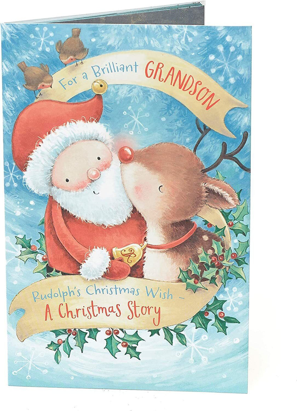 Brilliant Grandson Storybook About Rudolph and Santa Design Christmas Card