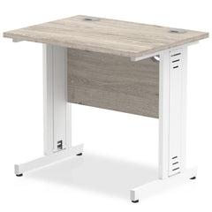 Impulse 800 x 600mm Straight Desk Grey Oak Top White Cable Managed Leg I003094 DD