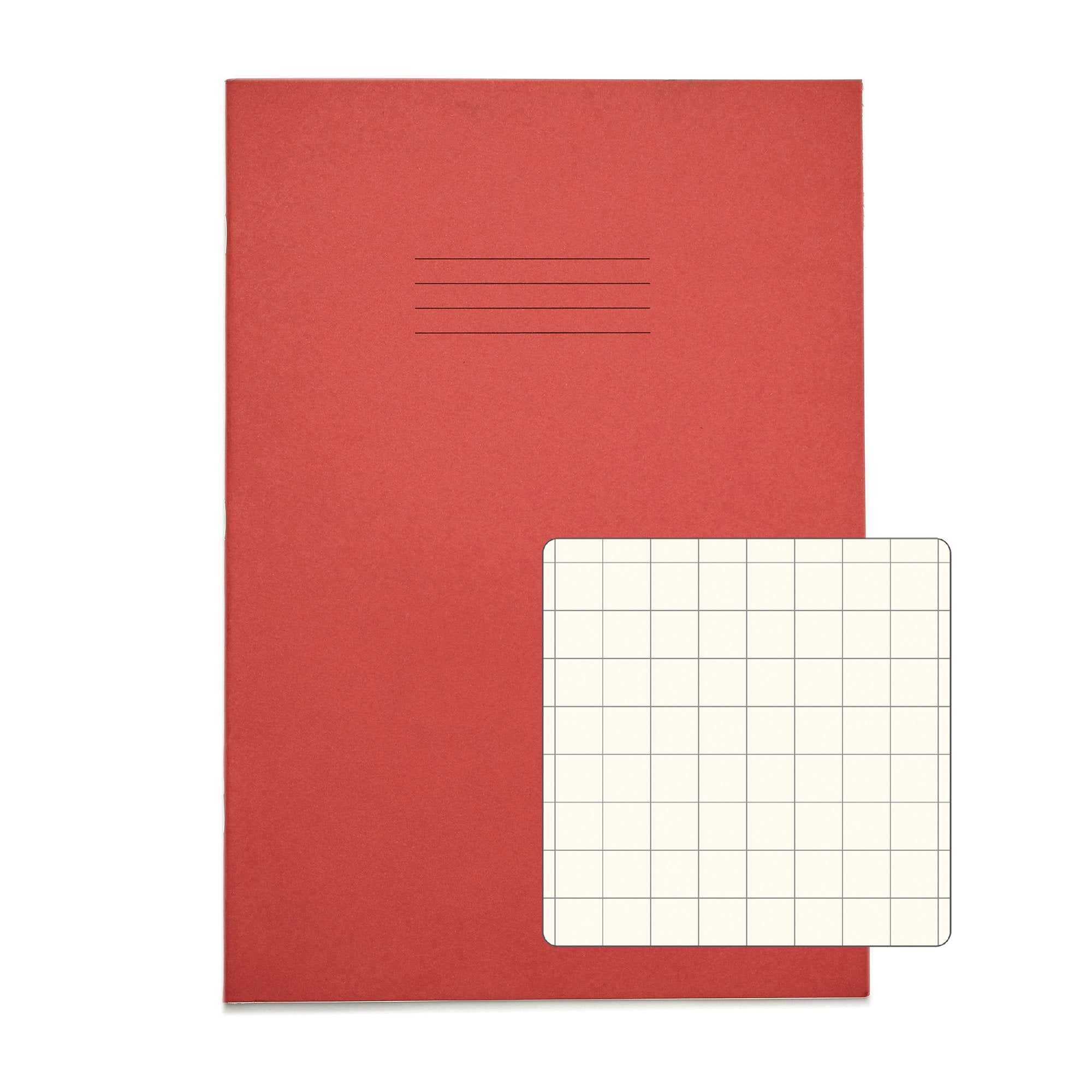 Rhino A4 Special Exercise Book 48 Page 12mm Squares S10 Red with Tinted Cream Paper S10 (Pack 10) - EX681260CV-2 DD