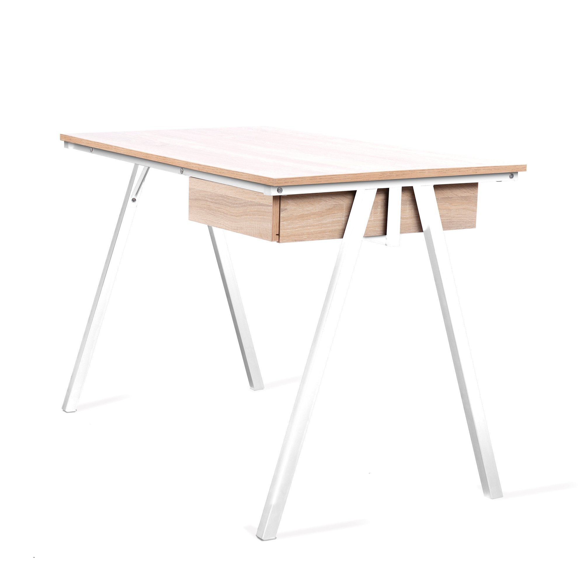 Nautilus Designs Tyrol Compact Workstation with Suspended Underdesk Drawer Oak Finish White Frame - BDW/I201/WH-OK DD