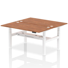 Dynamic Air Back-to-Back W1600 x D800mm Height Adjustable Sit Stand 2 Person Bench Desk With Cable Ports Walnut Finish White Frame - HA02338 DD