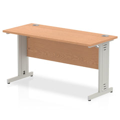 Impulse 1400 x 600mm Straight Desk Oak Top Silver Cable Managed Leg MI002729 DD