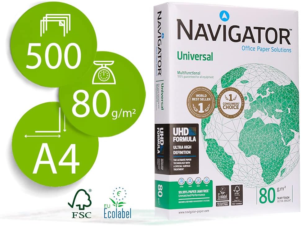 Navigator Universal A4 copier paper, 80gsm, 500 sheets in a ream, ideal for printing and copying tasks.