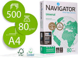 Navigator Universal A4 copier paper, 80gsm, 500 sheets in a ream, ideal for printing and copying tasks.