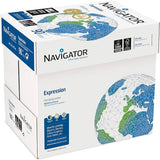 A ream of Navigator Expression A4 copier paper, 90gsm, 500 sheets, stacked neatly for printing and copying.