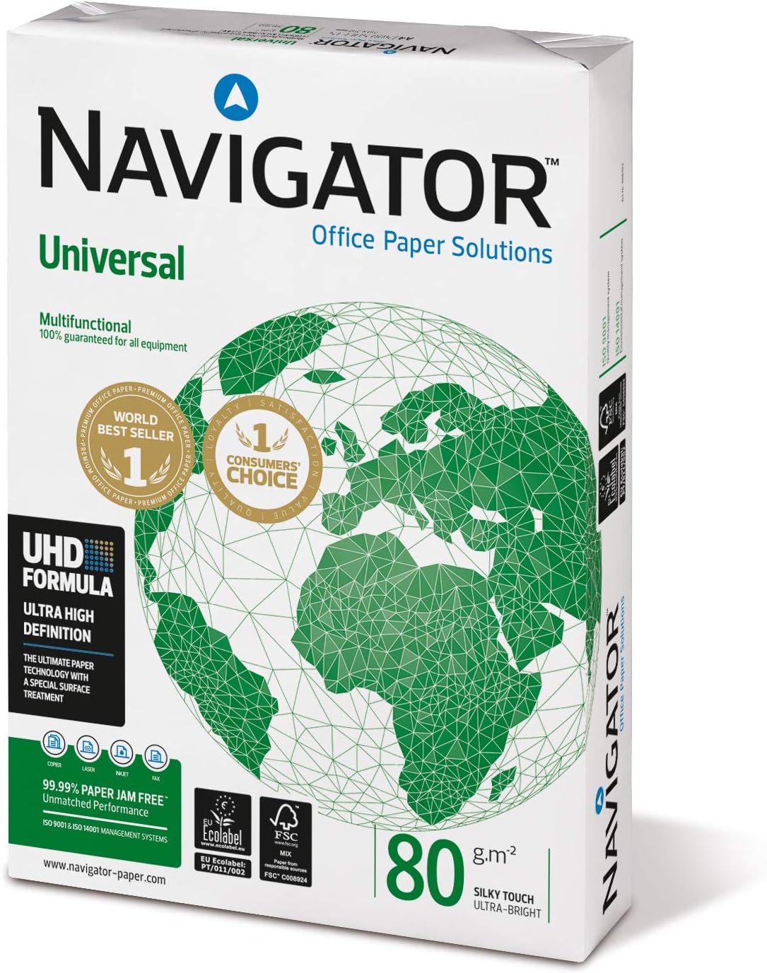 Navigator Universal A3 copier paper, 80gsm, 500 sheets ream, white A3 paper for printing and copying tasks.