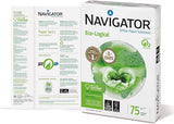 Navigator Ecological A4 copier paper, 75gsm, box of 5 reams, 2,500 sheets, eco-friendly printing paper in pack of five.