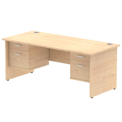 Dynamic Impulse W1800 x D800 x H730mm Straight Office Desk Panel End Leg With 2 x 2 Drawer Double Fixed Pedestal Maple Finish - MI002487 DD