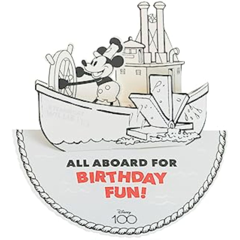 Pop Up Steamboat Willie Micky Mouse Birthday Card