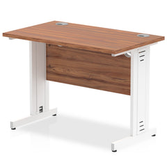 Impulse 1000 x 600mm Straight Desk Walnut Top White Cable Managed Leg MI002004 DD