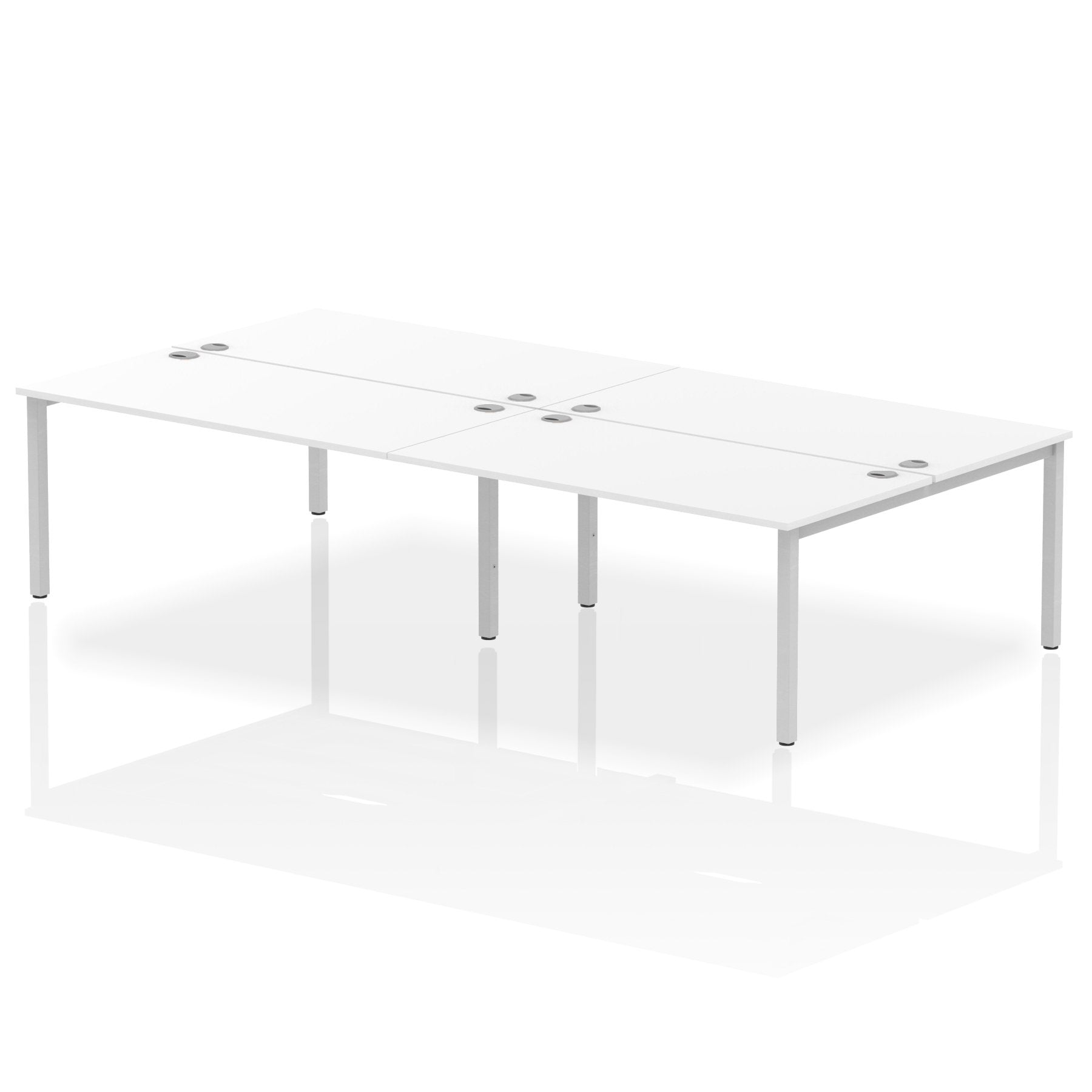 Impulse Back-to-Back 4 Person Bench Desk W1600 x D1600 x H730mm With Cable Ports White Finish Silver Frame - IB00165 DD