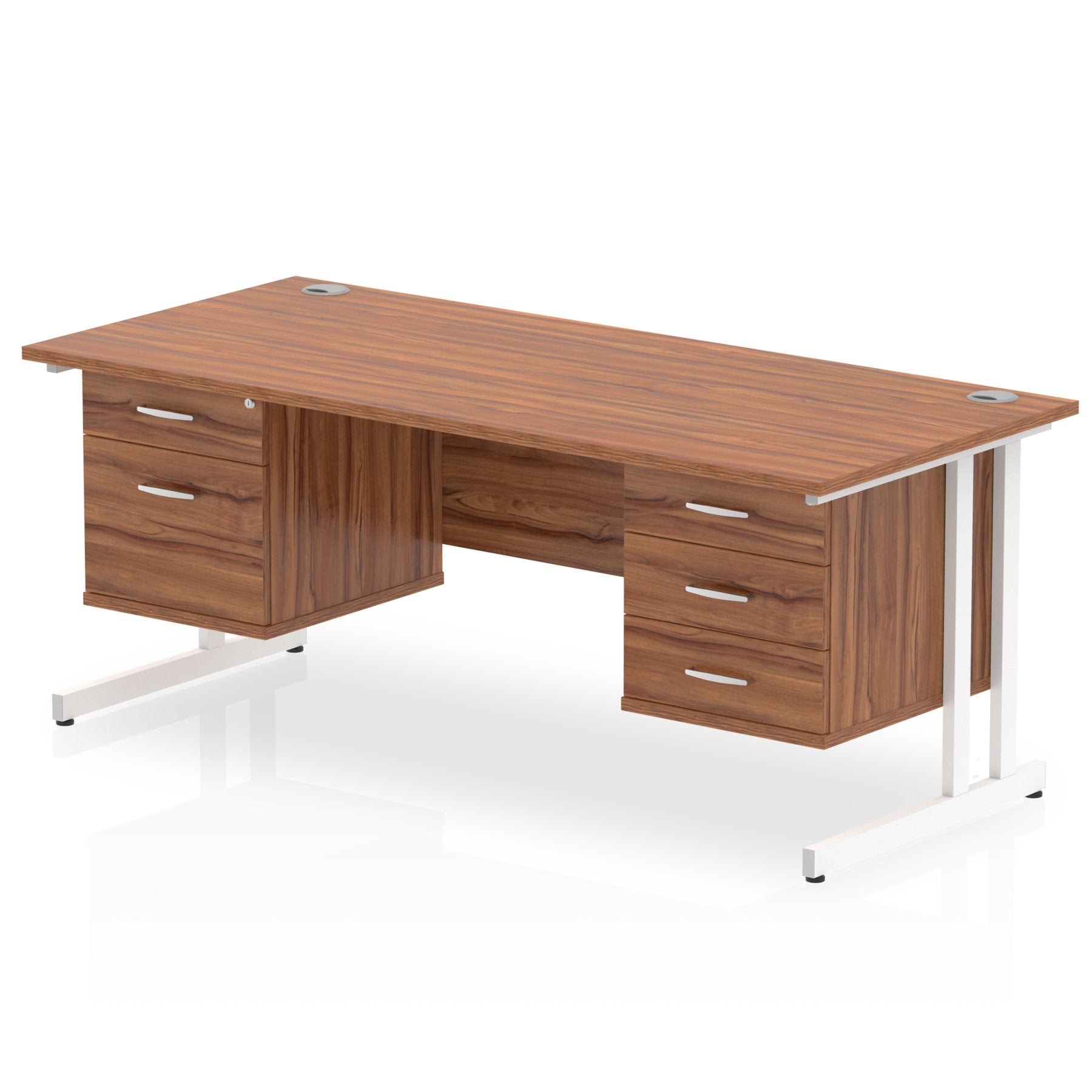 Dynamic Impulse W1800 x D800 x H730mm Straight Office Desk Cantilever Leg With 1x2 & 1x3 Drawer Fixed Pedestal Walnut Finish White Frame - MI001958 DD