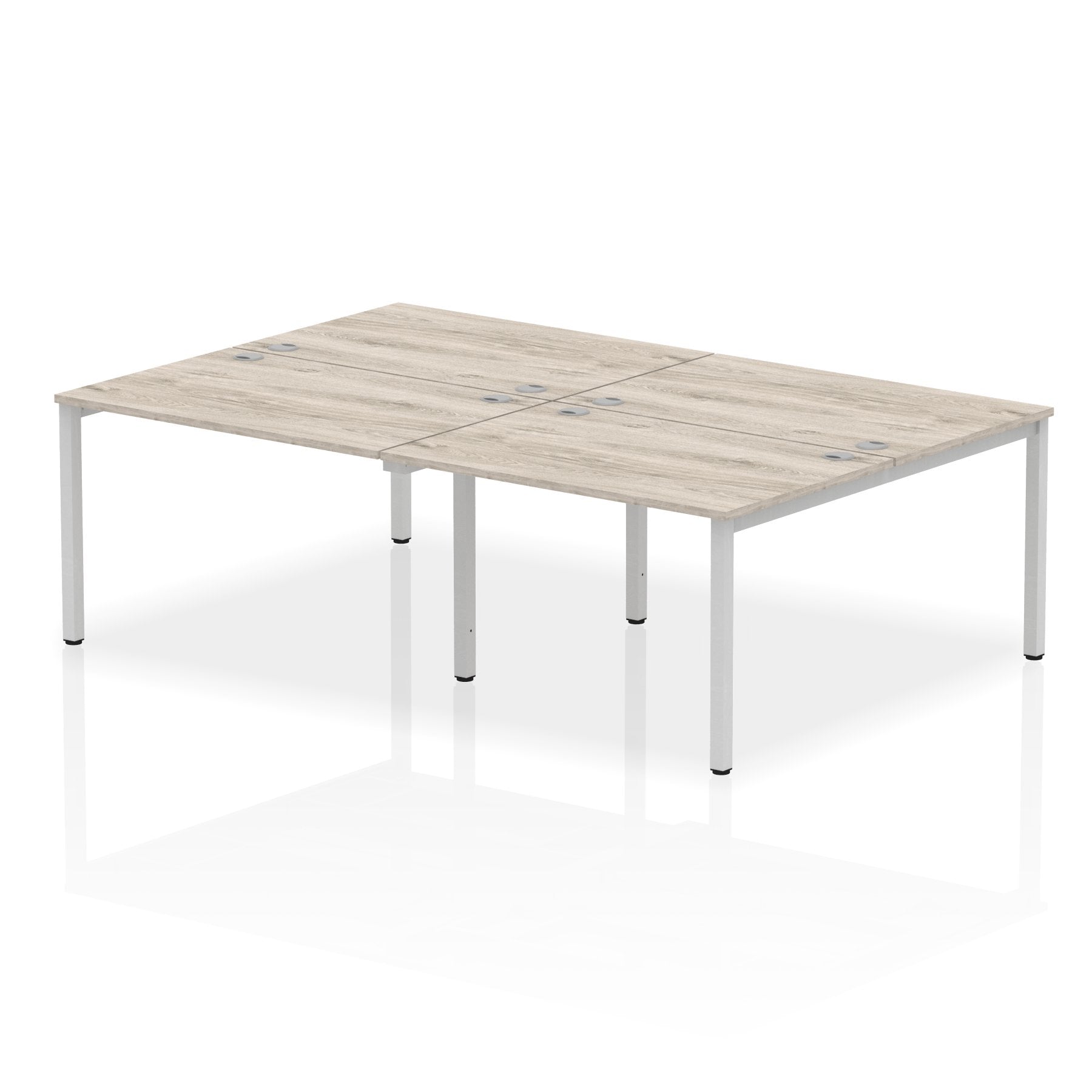 Impulse Back-to-Back 4 Person Bench Desk W1200 x D1600 x H730mm With Cable Ports Grey Oak Finish Silver Frame - IB00137 DD