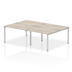 Impulse Back-to-Back 4 Person Bench Desk W1200 x D1600 x H730mm With Cable Ports Grey Oak Finish Silver Frame - IB00137 DD