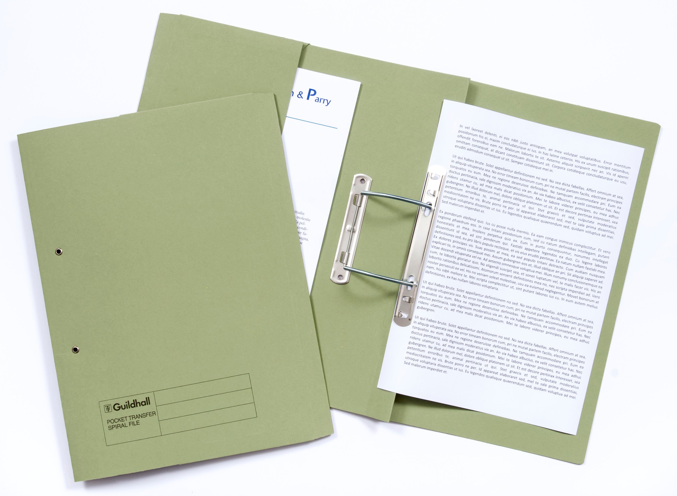 Guildhall Spring Pocket Transfer File Manilla Foolscap 420gsm Green (Pack 25) - 211/6002Z