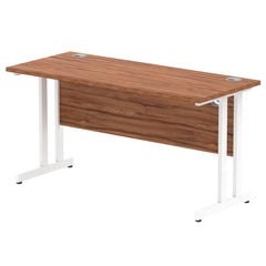 Impulse 1400 x 600mm Straight Desk Walnut Top White Cantilever Leg MI001916 DD
