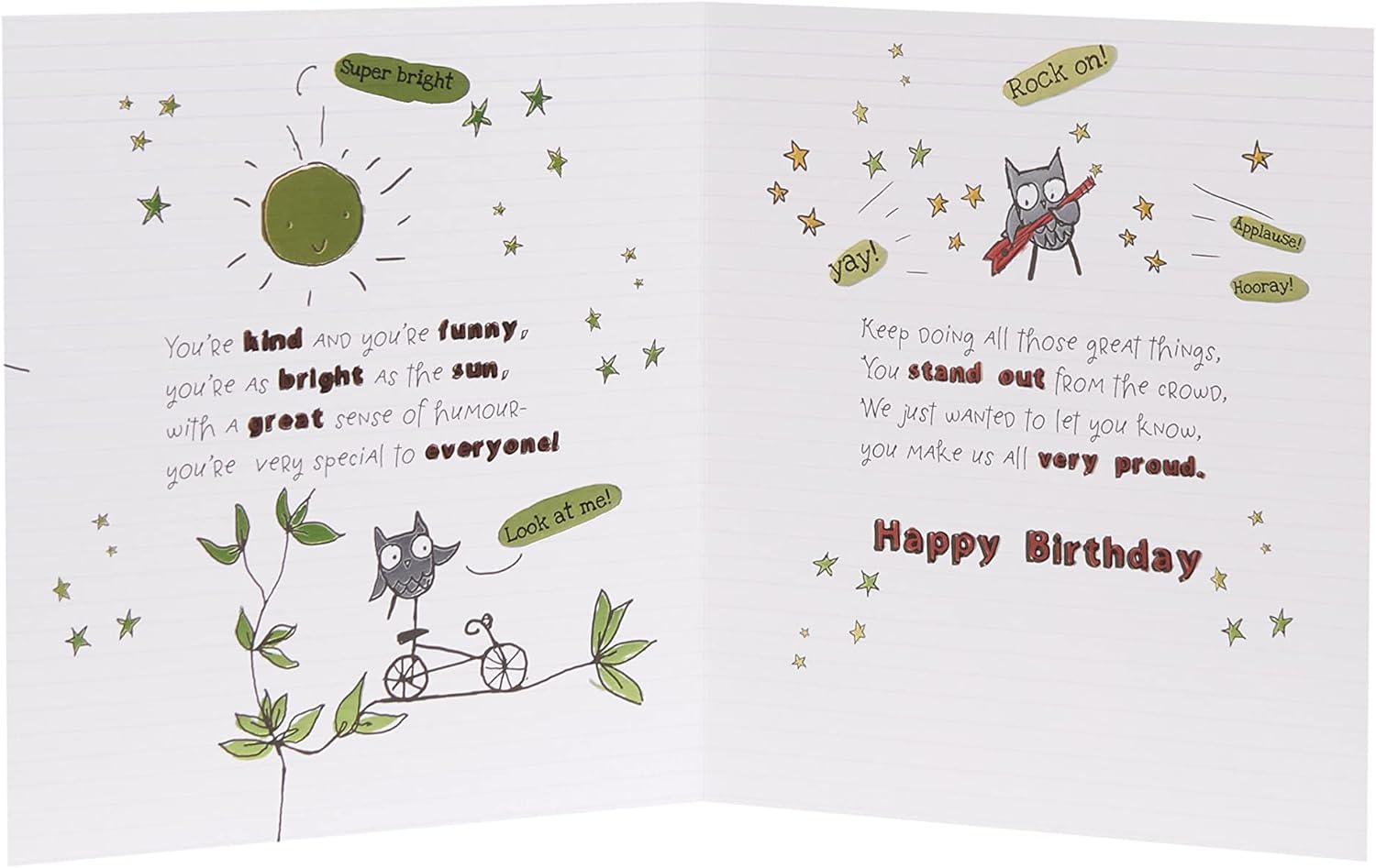 Owl Illustration and Sentimental Verse Birthday Card for Grandson