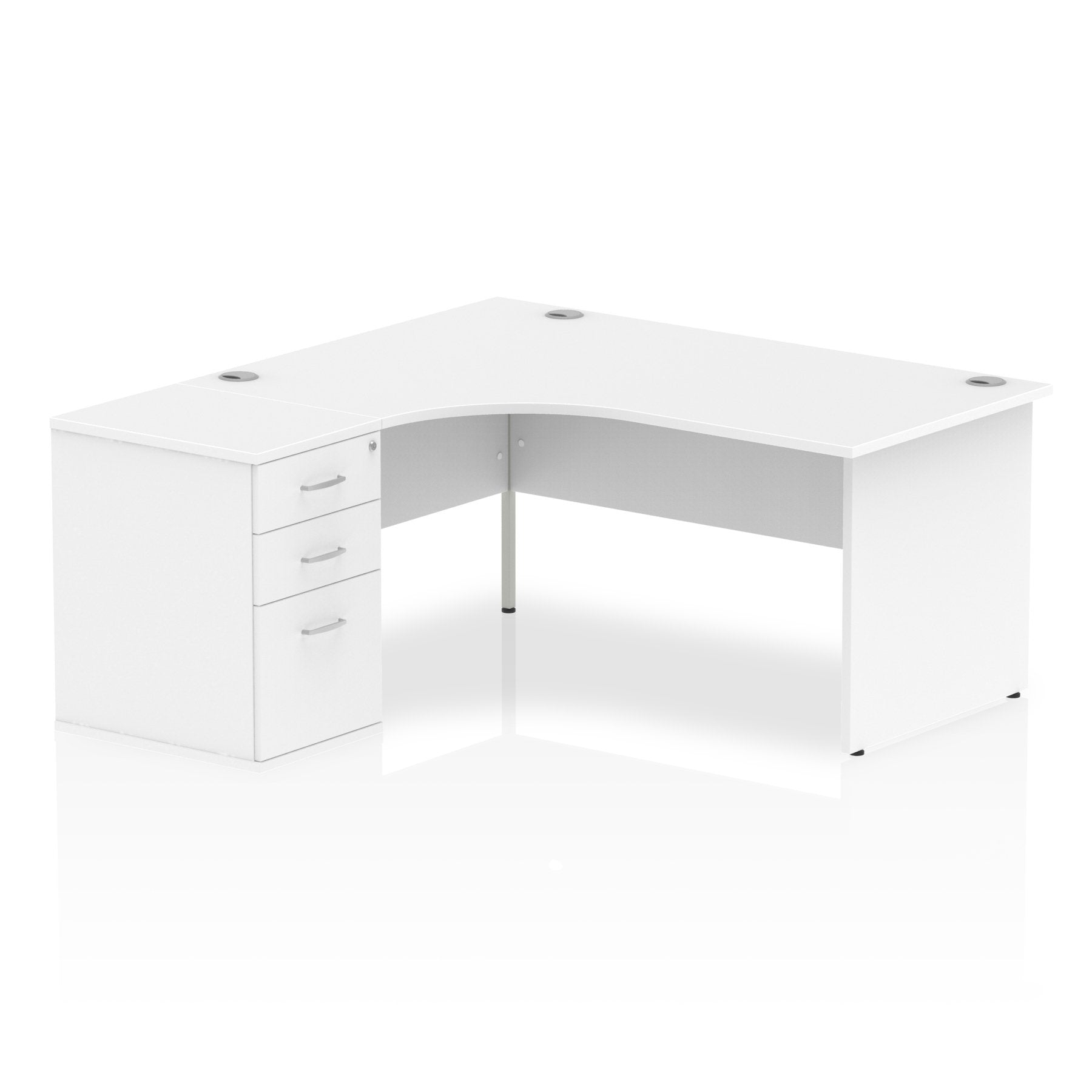 Dynamic Impulse 1600mm Left Crescent Desk White Top Panel End Leg Workstation 600mm Deep Desk High Pedestal Bundle I000586 DD