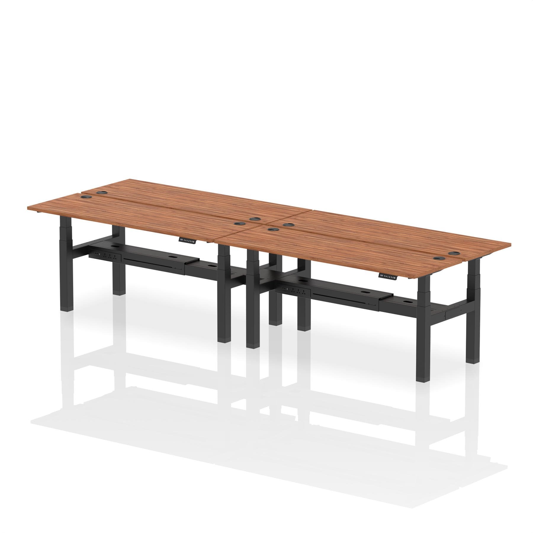 Dynamic Air Back-to-Back W1800 x D600mm Height Adjustable Sit Stand 4 Person Bench Desk With Cable Ports Walnut Finish Black Frame - HA02562 DD