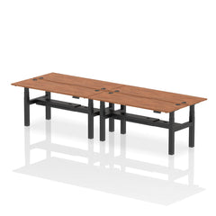 Dynamic Air Back-to-Back W1800 x D600mm Height Adjustable Sit Stand 4 Person Bench Desk With Cable Ports Walnut Finish Black Frame - HA02562 DD
