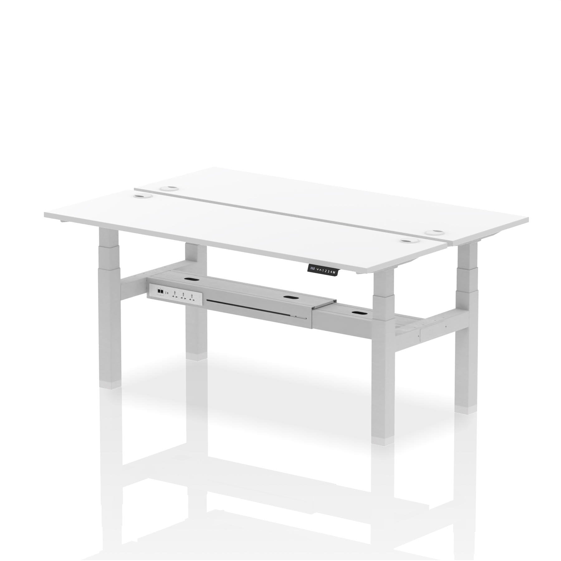 Dynamic Air Back-to-Back W1800 x D600mm Height Adjustable Sit Stand 2 Person Bench Desk With Cable Ports White Finish Silver Frame - HA02534 DD