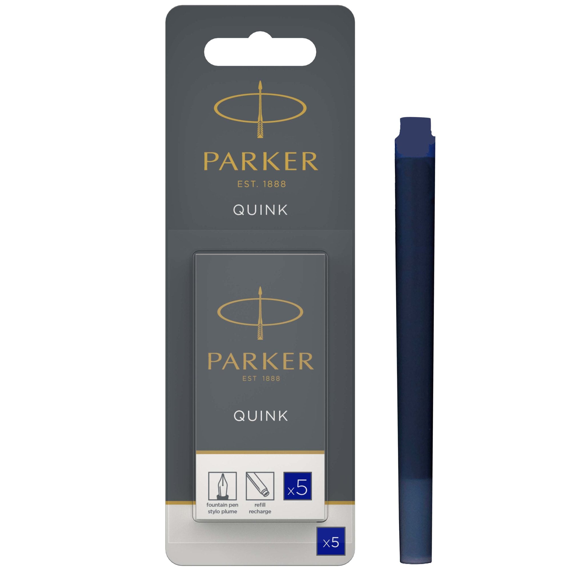 Parker Quink Long Ink Refill Cartridge for Fountain Pens Blue (Pack 5) - 1950403