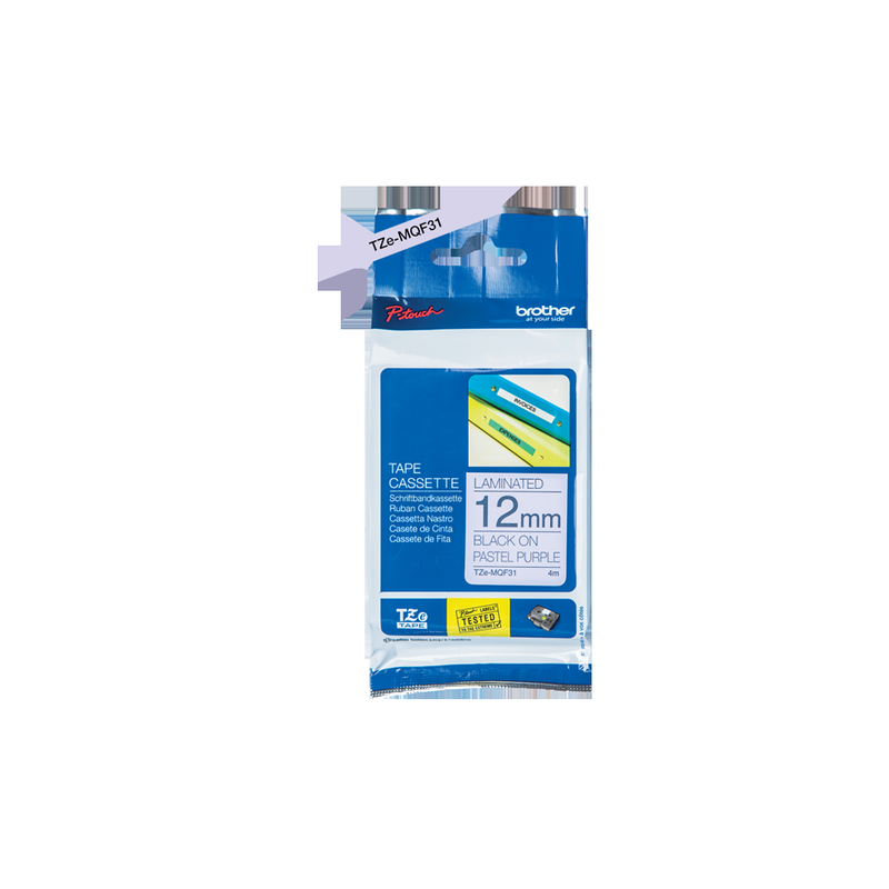 Brother Black On Pastel Purple Label Tape 12mm x 8m - TZEMQF31