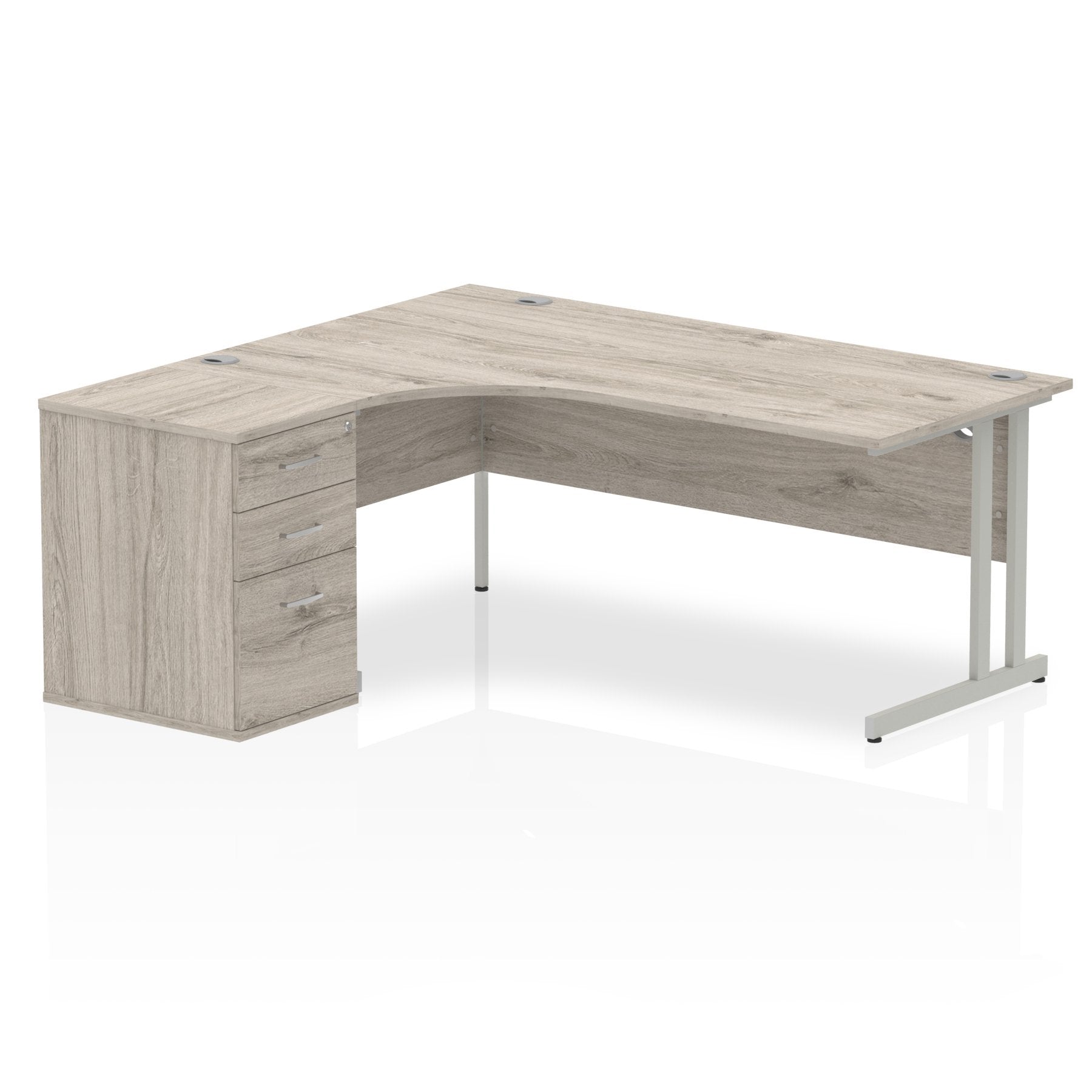 Dynamic Impulse 1800mm Left Crescent Desk Grey Oak Top Silver Cantilever Leg Workstation 600mm Deep Desk High Pedestal Bundle I003201 DD