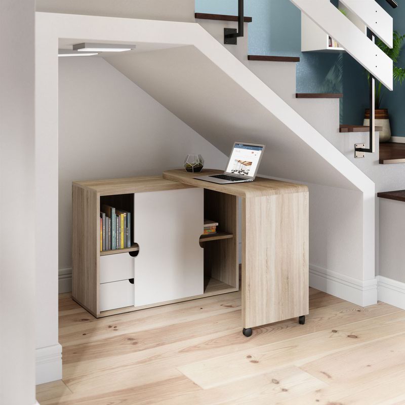 Pivot Cupboard Home Office Desk W1065 x D420 x H754mm Sonoma Oak - 7700007