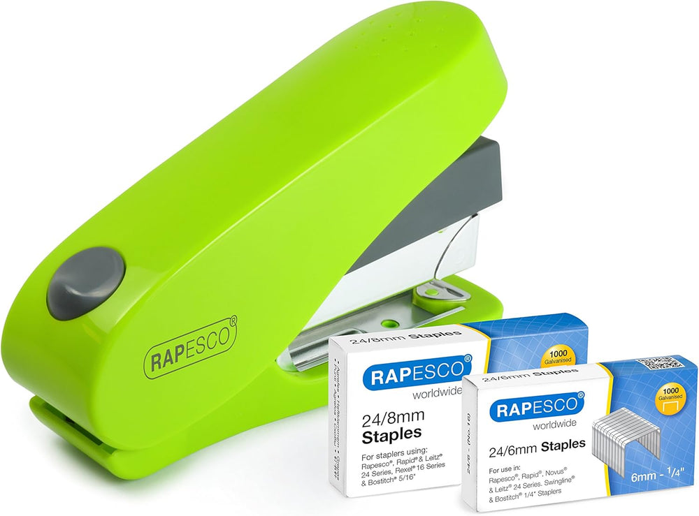 Rapesco Luna Less Effort Half Strip Front Loading Stapler & 2000 Staples - Green