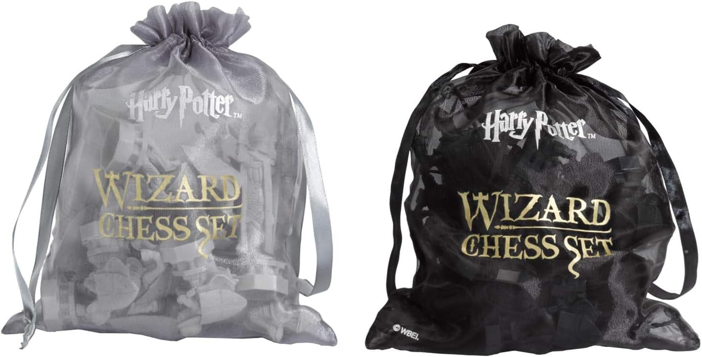 Harry Potter Wizard Chess Set by Noble Collection featuring detailed chess pieces in a strategic game layout.