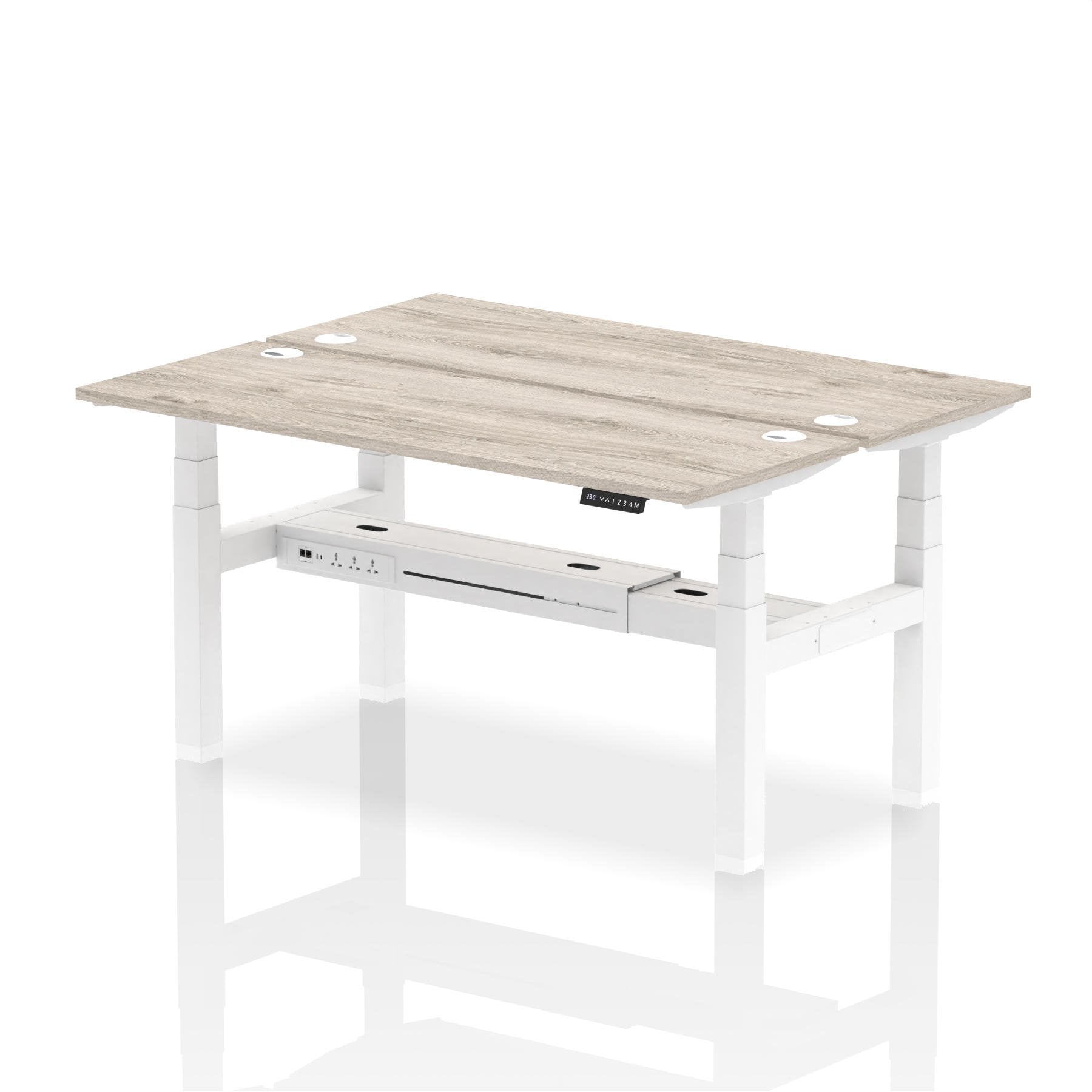 Dynamic Air Back-to-Back W1600 x D600mm Height Adjustable Sit Stand 2 Person Bench Desk With Cable Ports Grey Oak Finish White Frame - HA02188 DD